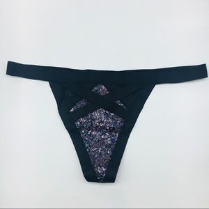 L Victoria's Secret Sequin Black Thong Panty